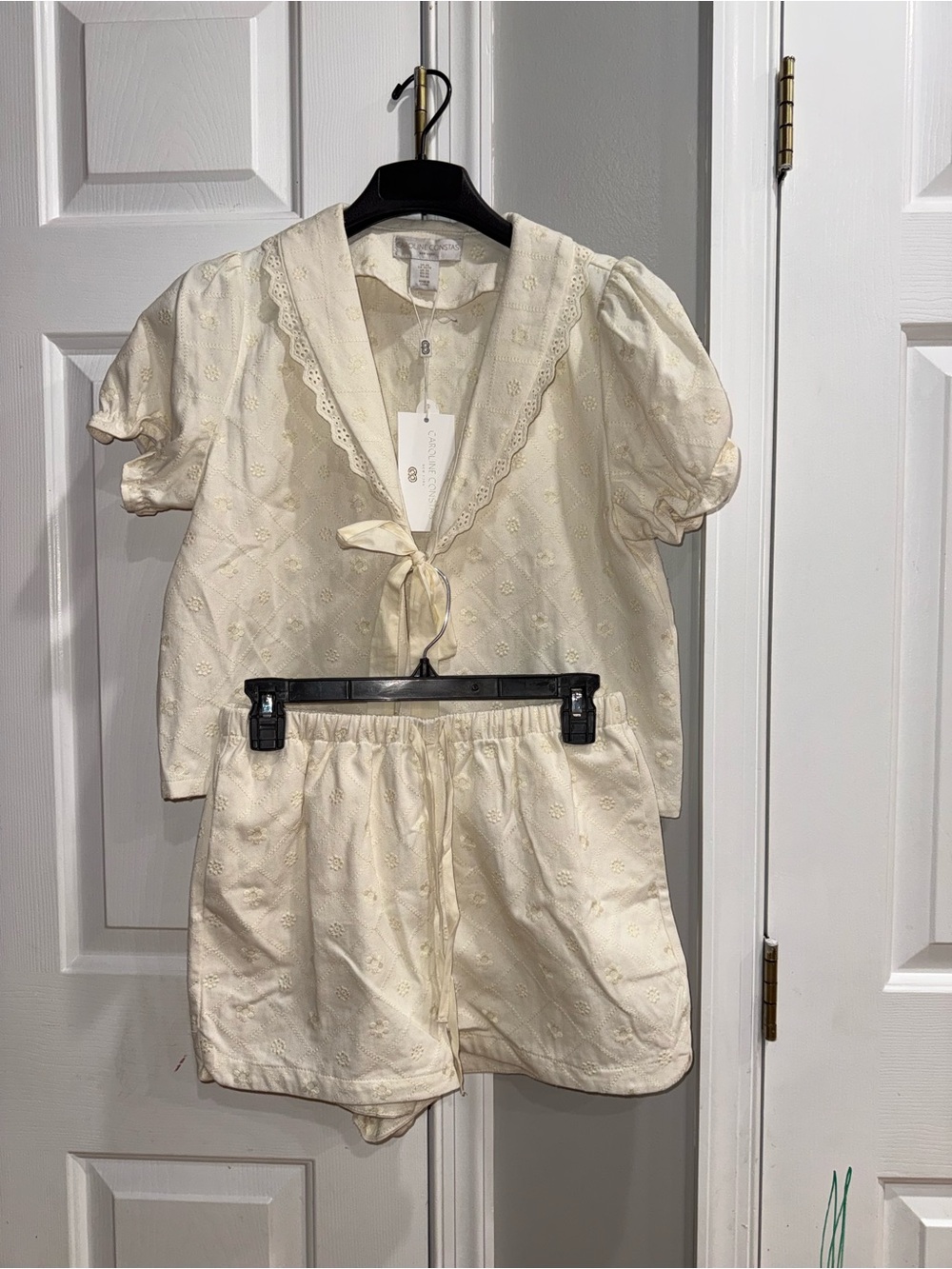Caroline Constas Cream Eyelet cotton Short sleeve sailor tie Top & Shorts set - Picture 4 of 5